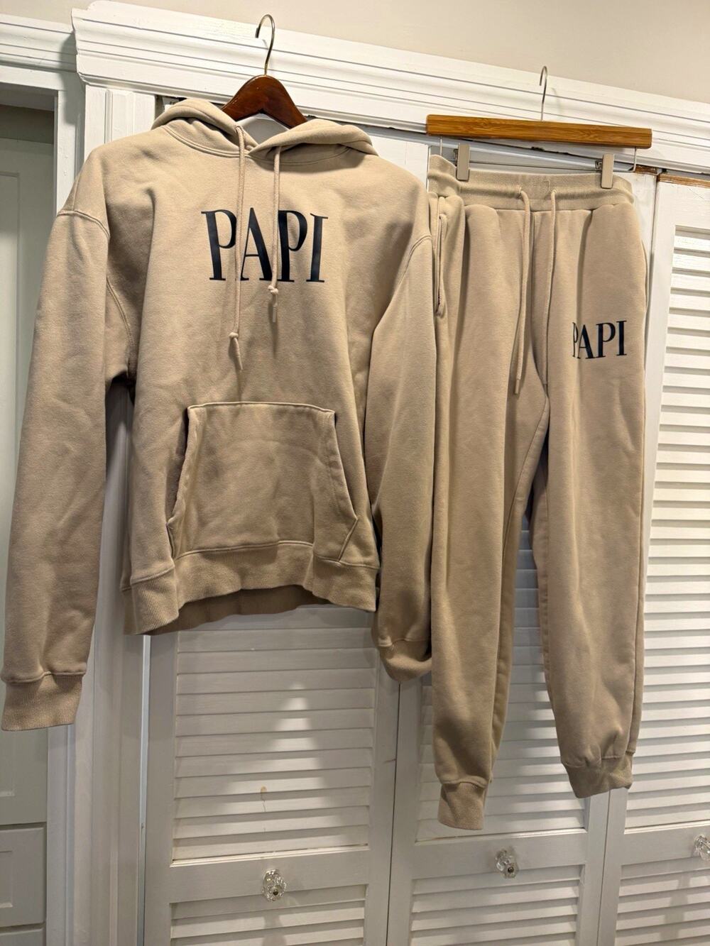 Fashion Nova NovaMEN PAPI Hoodie Jogger Set Mens S Beige Tan Sweatsuit